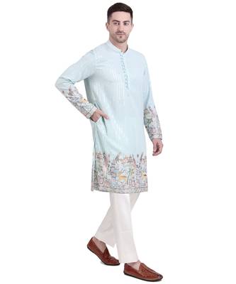 Blue embroidered faux georgette kurta-pajama 3