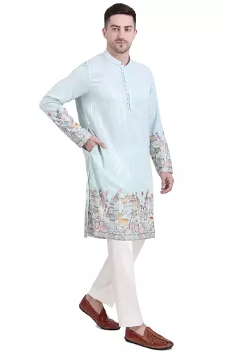 Blue embroidered faux georgette kurta-pajama