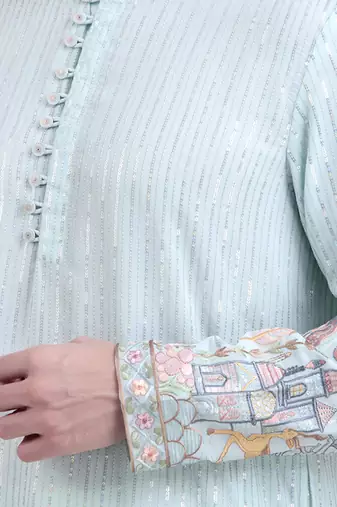 Blue embroidered faux georgette kurta-pajama
