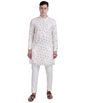 White sequin with embroidery faux georgette kurta-pajama 1