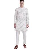 White sequin with embroidery faux georgette kurta-pajama