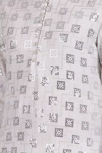 White sequin with embroidery faux georgette kurta-pajama