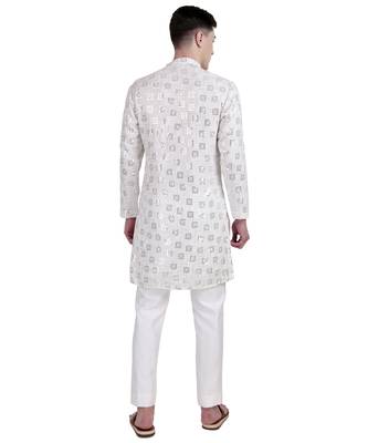 White sequin with embroidery faux georgette kurta-pajama 3