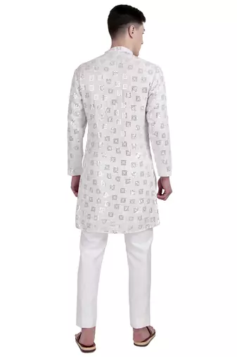 White sequin with embroidery faux georgette kurta-pajama