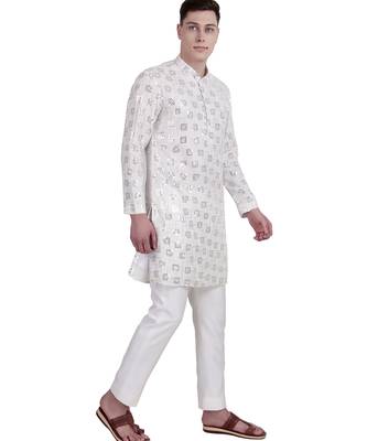 White sequin with embroidery faux georgette kurta-pajama 4