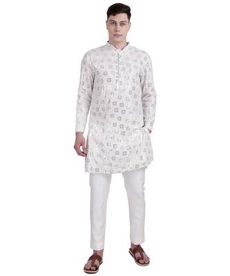 White sequin with embroidery faux georgette kurta-pajama 5