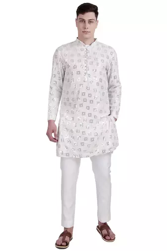White sequin with embroidery faux georgette kurta-pajama