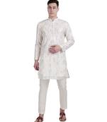 White sequin with floral embroidery faux georgette kurta-pajama