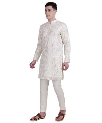 White sequin with floral embroidery faux georgette kurta-pajama 2