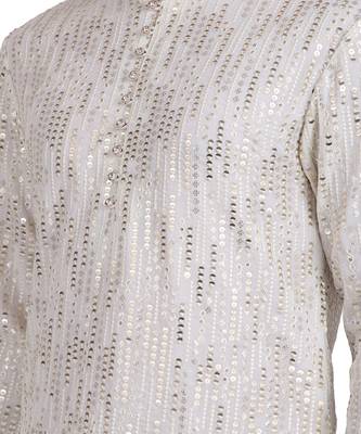 White sequin with floral embroidery faux georgette kurta-pajama 3