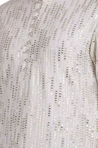White sequin with floral embroidery faux georgette kurta-pajama