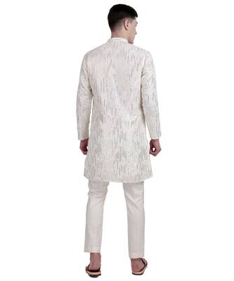 White sequin with floral embroidery faux georgette kurta-pajama 4