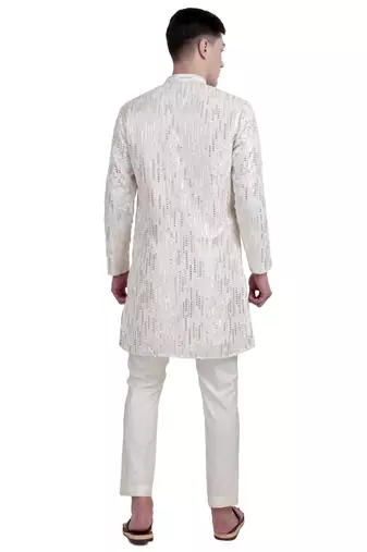 White sequin with floral embroidery faux georgette kurta-pajama