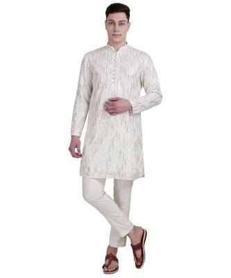 White sequin with floral embroidery faux georgette kurta-pajama 5