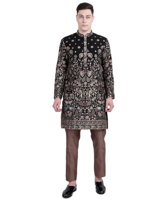 Black thread embroidered faux georgette kurta-pajama 1