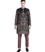 Black thread embroidered faux georgette kurta-pajama