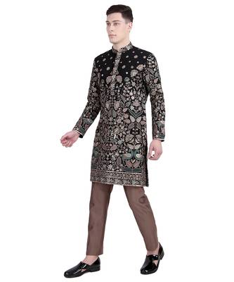 Black thread embroidered faux georgette kurta-pajama 2