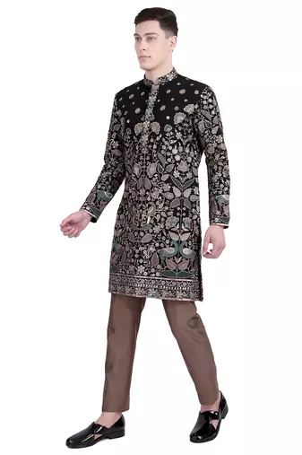 Black thread embroidered faux georgette kurta-pajama