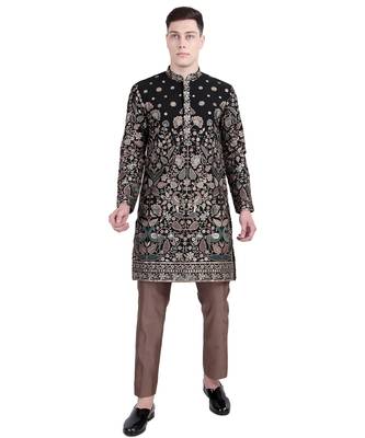 Black thread embroidered faux georgette kurta-pajama 3