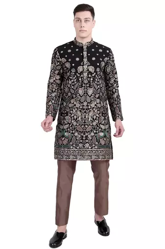 Black thread embroidered faux georgette kurta-pajama