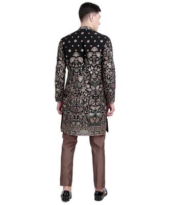 Black thread embroidered faux georgette kurta-pajama 4