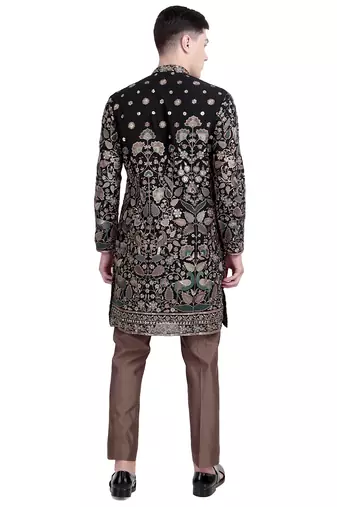 Black thread embroidered faux georgette kurta-pajama