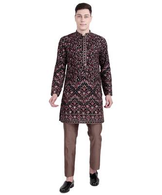 Black floral embroidered faux georgette kurta-pajama 1