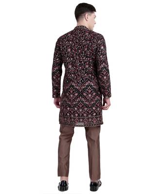 Black floral embroidered faux georgette kurta-pajama 2