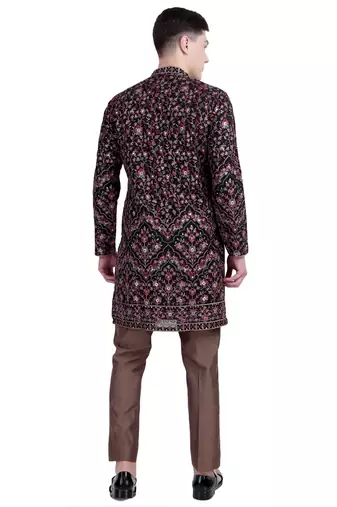 Black floral embroidered faux georgette kurta-pajama