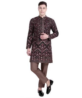Black floral embroidered faux georgette kurta-pajama 3