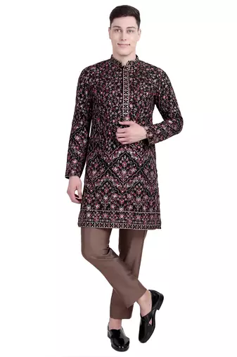 Black floral embroidered faux georgette kurta-pajama
