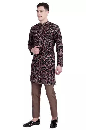 Black floral embroidered faux georgette kurta-pajama