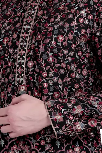 Black floral embroidered faux georgette kurta-pajama
