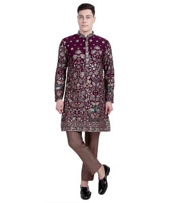 Maroon floral embroidered faux georgette kurta-pajama 1