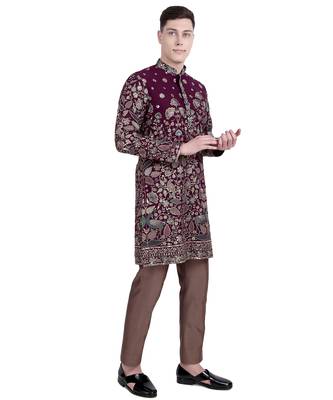 Maroon floral embroidered faux georgette kurta-pajama 2