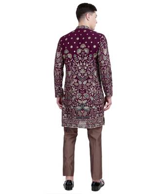 Maroon floral embroidered faux georgette kurta-pajama 3