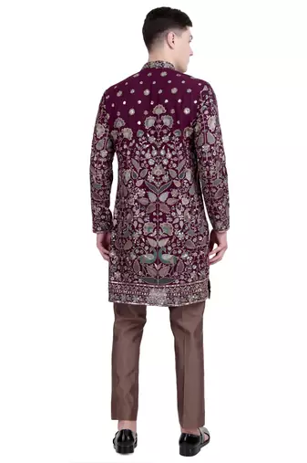 Maroon floral embroidered faux georgette kurta-pajama