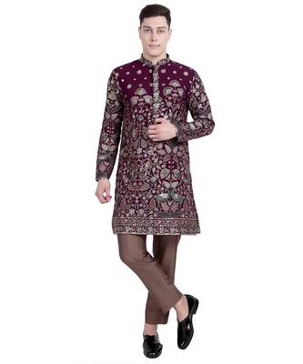 Maroon floral embroidered faux georgette kurta-pajama 4