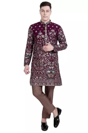 Maroon floral embroidered faux georgette kurta-pajama
