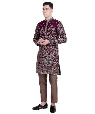 Maroon floral embroidered faux georgette kurta-pajama 5