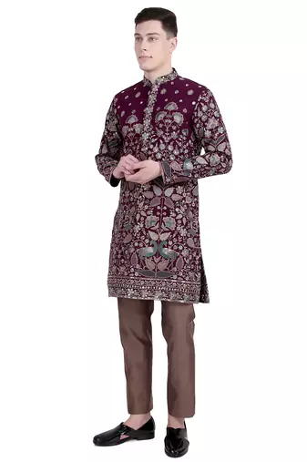 Maroon floral embroidered faux georgette kurta-pajama