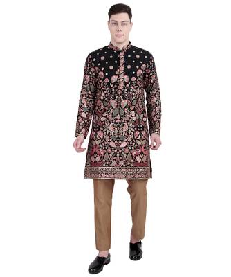 Black embroidered faux georgette kurta-pajama 1