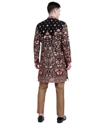 Black embroidered faux georgette kurta-pajama 2