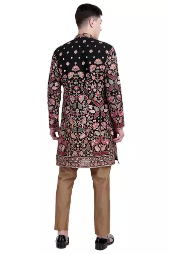Black embroidered faux georgette kurta-pajama