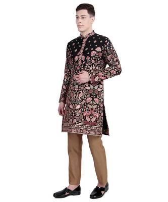 Black embroidered faux georgette kurta-pajama 3