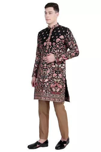 Black embroidered faux georgette kurta-pajama