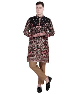 Black embroidered faux georgette kurta-pajama 4