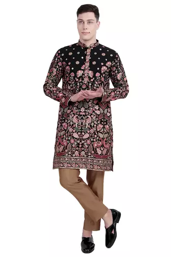 Black embroidered faux georgette kurta-pajama