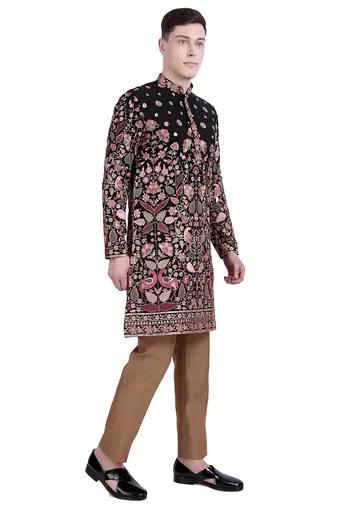 Black embroidered faux georgette kurta-pajama