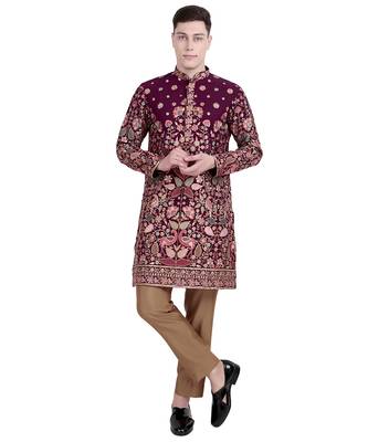 Maroon floral thread embroidered faux georgette kurta-pajama 1